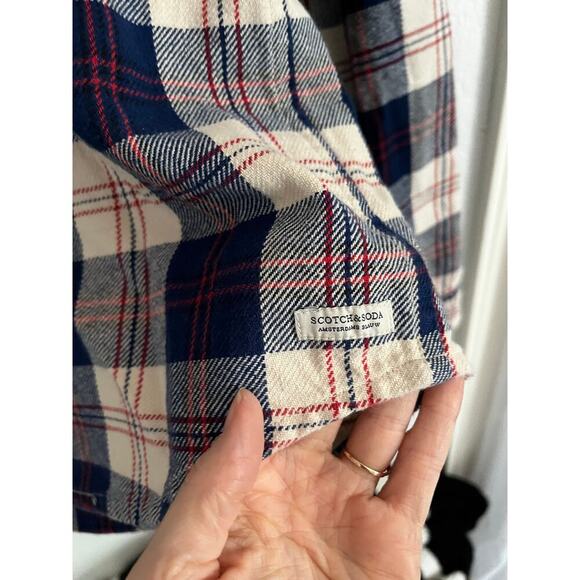 Scotch & Soda Thick Cotton Flannel Button Down Shirt Plaid Blue Small - Picture 7 of 9